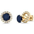 thumbnail image 1 of Gem Stone King 2.20 Ct Round 6mm Blue Sapphire 18K Yellow Gold Plated Silver Removable Jacket Stud Earrings, 1 of 6
