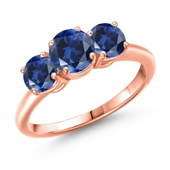 Gem Stone King 18K Rose Gold Plated Silver Blue Created Sapphire Engagement Ring for Women | 2.20 Cttw | Round 6MM | Gemstone September Birthstone | Size 8