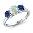 thumbnail image 1 of Gem Stone King 925 Sterling Silver Simulated White Opal and Blue Created Sapphire Engagement Ring for Women | 1.50 Cttw | Round Cabochon 6MM | Gemstone October Birthstone | Size 8, 1 of 6