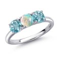 thumbnail image 1 of Gem Stone King 925 Sterling Silver Simulated White Opal and Blue Zircon Engagement Ring for Women | 2.20 Cttw | Round Cabochon 5MM | Gemstone October Birthstone | Size 8, 1 of 6