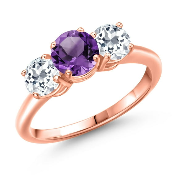 Gem Stone King 18K Rose Gold Plated Silver Purple Amethyst and White Topaz Engagement Ring for Women | 2.20 Cttw | Round 6MM | Gemstone February Birthstone | Size 6