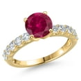 thumbnail image 1 of Gem Stone King 14K Yellow Gold Red Created Ruby and Lab Grown Diamond Engagement Ring for Women | 2.20 Cttw | Round 7MM | Gemstone July Birthstone | Size 5, 1 of 6