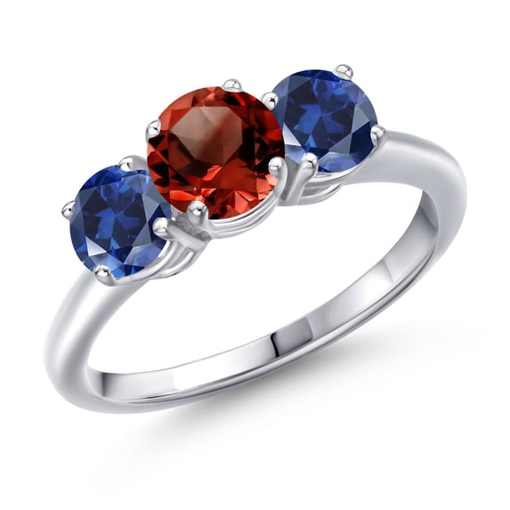 Gem Stone King 925 Sterling Silver Red Garnet and Blue Created Sapphire Engagement Ring for Women | 2.20 Cttw | Round 6MM | Gemstone January Birthstone | Size 7