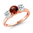 thumbnail image 1 of Gem Stone King 18K Rose Gold Plated Silver Red Garnet and White Topaz Engagement Ring for Women | 2.20 Cttw | Round 6MM | Gemstone January Birthstone | Size 7, 1 of 6