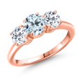thumbnail image 1 of Gem Stone King 18K Rose Gold Plated Silver Sky Blue Topaz and White Topaz Engagement Ring for Women | 2.20 Cttw | Round 6MM | Gemstone November Birthstone | Size 9, 1 of 6