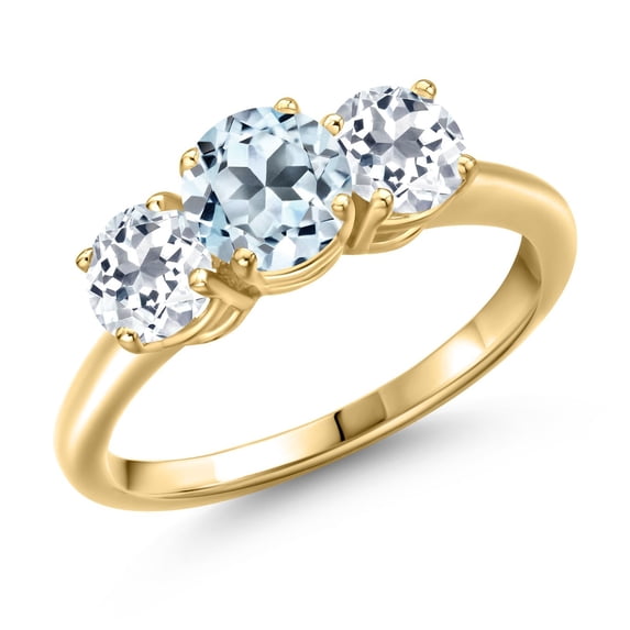 Gem Stone King 18K Yellow Gold Plated Silver Sky Blue Topaz and White Topaz Engagement Ring for Women | 2.20 Cttw | Round 6MM | Gemstone November Birthstone | Size 6