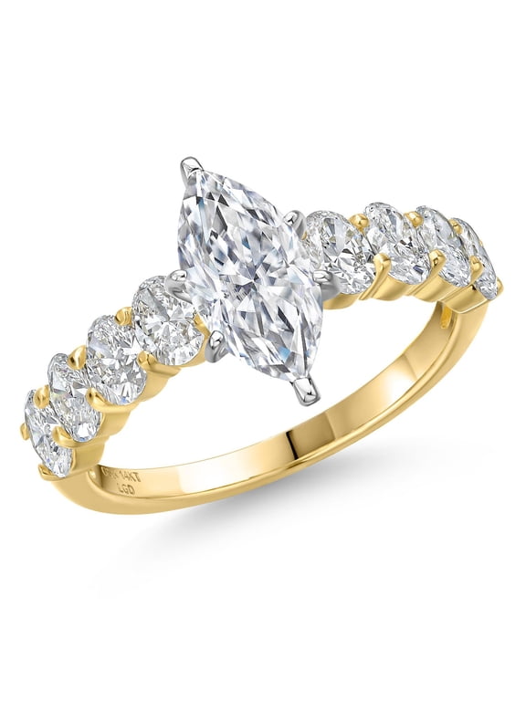 2.20 Cttw IGI Certified Lab Grown Diamond in 14K Two-Tone Gold Engagement Ring for Women | Marquise Center Diamond 1.00 Ct | D-E Color | VS1-VS2 Clarity | Size 9