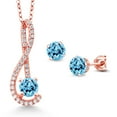 thumbnail image 1 of Gem Stone King 2.21 Ct Swiss Blue Topaz White Created Sapphire 18K Rose Gold Plated Silver Pendant and Earrings Jewelry Set, 1 of 3