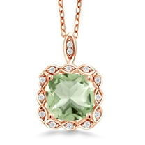 Gem Stone King 2.22 Ct Cushion Green Prasiolite 18K Rose Gold Plated Silver Pendant