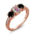 thumbnail image 1 of Gem Stone King 2.22 Ct Mercury Mist Mystic Topaz Black Diamond 18K Rose Gold Plated Silver Moissanite Ring (Size 6), 1 of 4