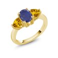 thumbnail image 1 of Gem Stone King 2.22 Ct Oval Blue Lapis Yellow Citrine 18K Yellow Gold Plated Silver Ring, 1 of 4