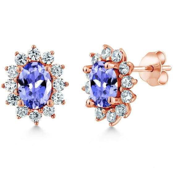 Gem Stone King 2.22 Ct Oval Blue Tanzanite 18K Rose Gold Plated Silver Earrings