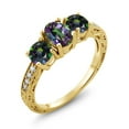 thumbnail image 1 of Gem Stone King 2.22 Ct Oval Green Mystic Topaz 18K Yellow Gold Plated Silver Moissanite Ring (Size 9), 1 of 4