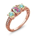 thumbnail image 1 of Gem Stone King 2.22 Ct Oval Mercury Mist Mystic Topaz 18K Rose Gold Plated Silver Moissanite Ring (Size 5), 1 of 4