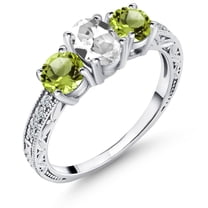 Gem Stone King 2.22 Ct Oval White Created Sapphire Green Peridot 925 Sterling Silver Ring (Size 6)