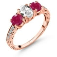 thumbnail image 1 of Gem Stone King 2.22 Ct Oval White Created Sapphire Red Ruby 18K Rose Gold Plated Silver Ring (Size 7), 1 of 6