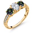 thumbnail image 1 of Gem Stone King 2.22 Ct Oval White Topaz Green Mystic Topaz 18K Yellow Gold Plated Silver Ring (Size 6), 1 of 6