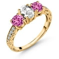 thumbnail image 1 of Gem Stone King 2.22 Ct White Created Sapphire Pink Created Sapphire 18K Yellow Gold Plated Silver Ring (Size 7), 1 of 6