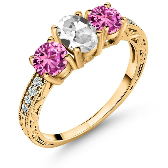 Gem Stone King 2.22 Ct White Created Sapphire Pink Created Sapphire 18K Yellow Gold Plated Silver Ring (Size 7)