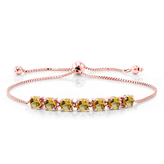 Gem Stone King 2.24 Ct 7-Stone Round Yellow Citrine 18K Rose Gold Plated Silver Bracelet for Women