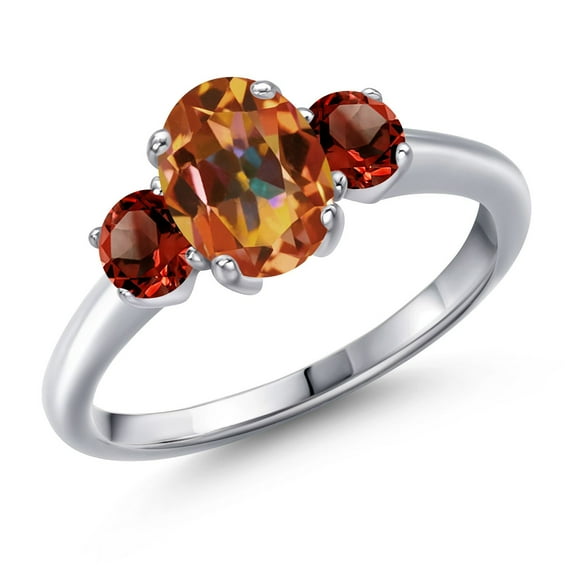 Gem Stone King 2.24 Ct Oval Ecstasy Mystic Topaz Red Garnet 925 Sterling Silver Ring (Size 5)