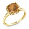 thumbnail image 1 of Gem Stone King 2.25 Ct Cushion Brown Tiger Eye White Diamond 10K Yellow Gold Ring, 1 of 6