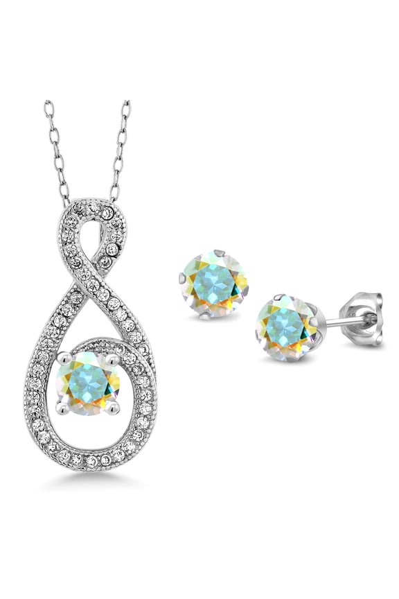 2.25 Ct Mercury Mist Mystic Topaz 925 Sterling Silver Pendant and Earrings Jewelry Set