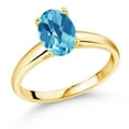 thumbnail image 1 of Gem Stone King 2.25 Ct Oval Checkerboard Swiss Blue Topaz 10K Yellow Gold Ring, 1 of 4