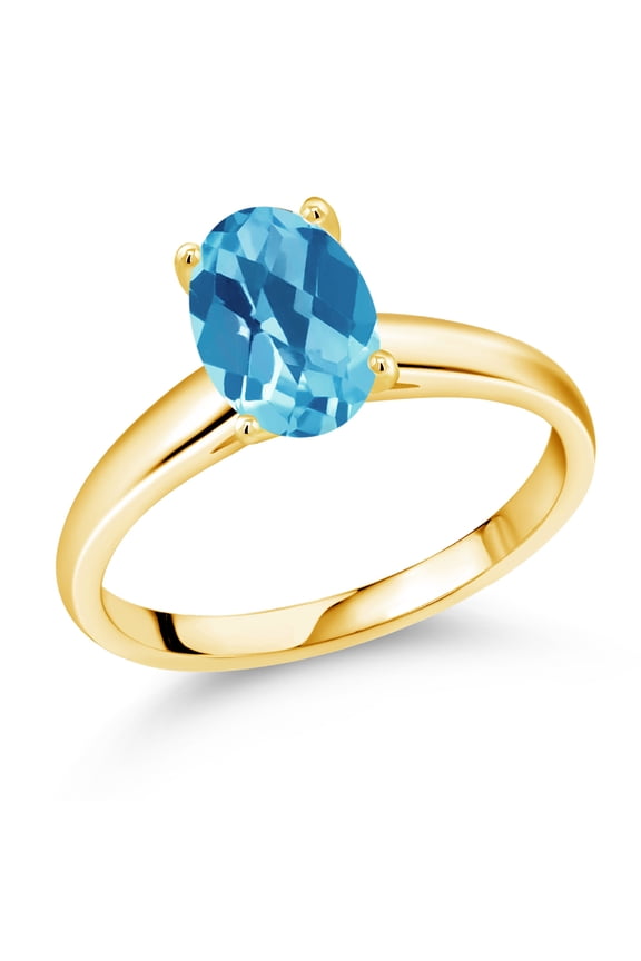 2.25 Ct Oval Checkerboard Swiss Blue Topaz 10K Yellow Gold Ring