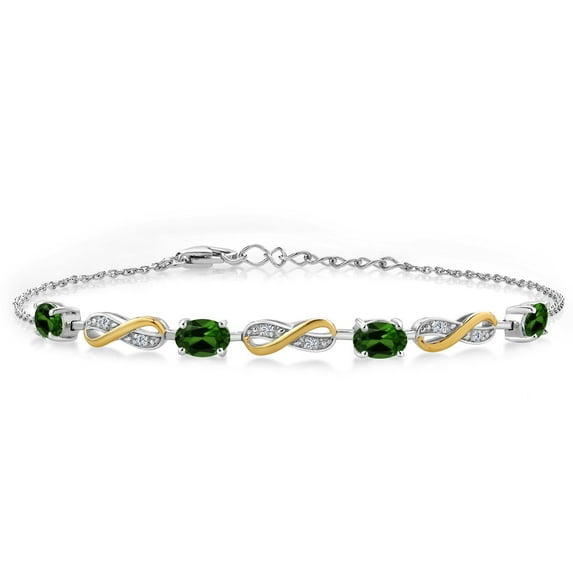 Gem Stone King 2.25 Ct Oval Green Chrome Diopside 925 Silver and 10K Yellow Gold Lab Grown Diamond Infinity Bracelet for Women Mother's Mom Wife Her, Fully Adjustable up to 7.5 inch)