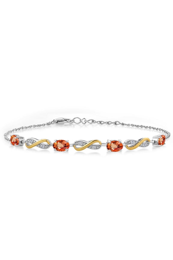 2.25 Ct Oval Orange Sapphire 925 Silver and 10K Yellow Gold Lab Grown Diamond Infinity Bracelet for Women Mother's Mom Wife Her, Fully Adjustable up to 7.5 inch)