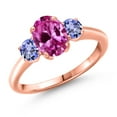 thumbnail image 1 of Gem Stone King 2.25 Ct Oval Pink Created Sapphire Blue Tanzanite 18K Rose Gold Plated Silver Ring (Size 6), 1 of 6