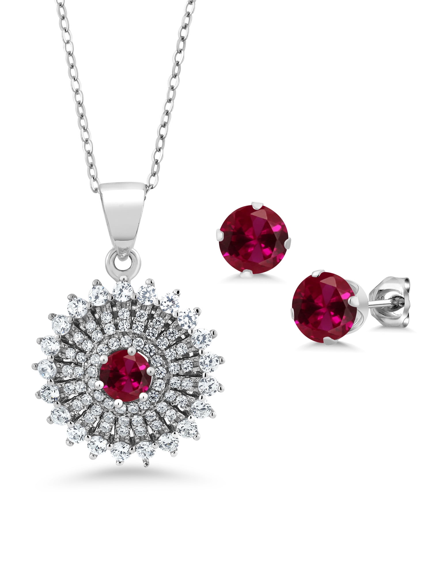 Gem Stone King 2.25 Ct Round Red Created Ruby 925 Sterling Silver