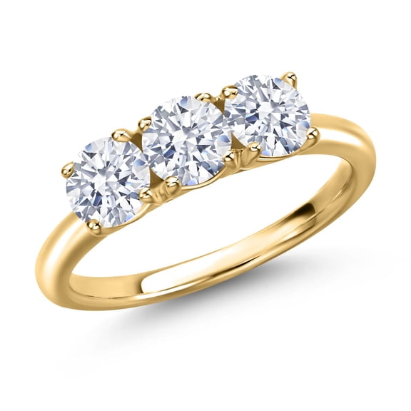 Gem Stone King 18K Yellow Gold Plated Silver White Zirconia Engagement Ring for Women | 2.25 Cttw | Round 5MM | Gemstone Birthstone | Size 5