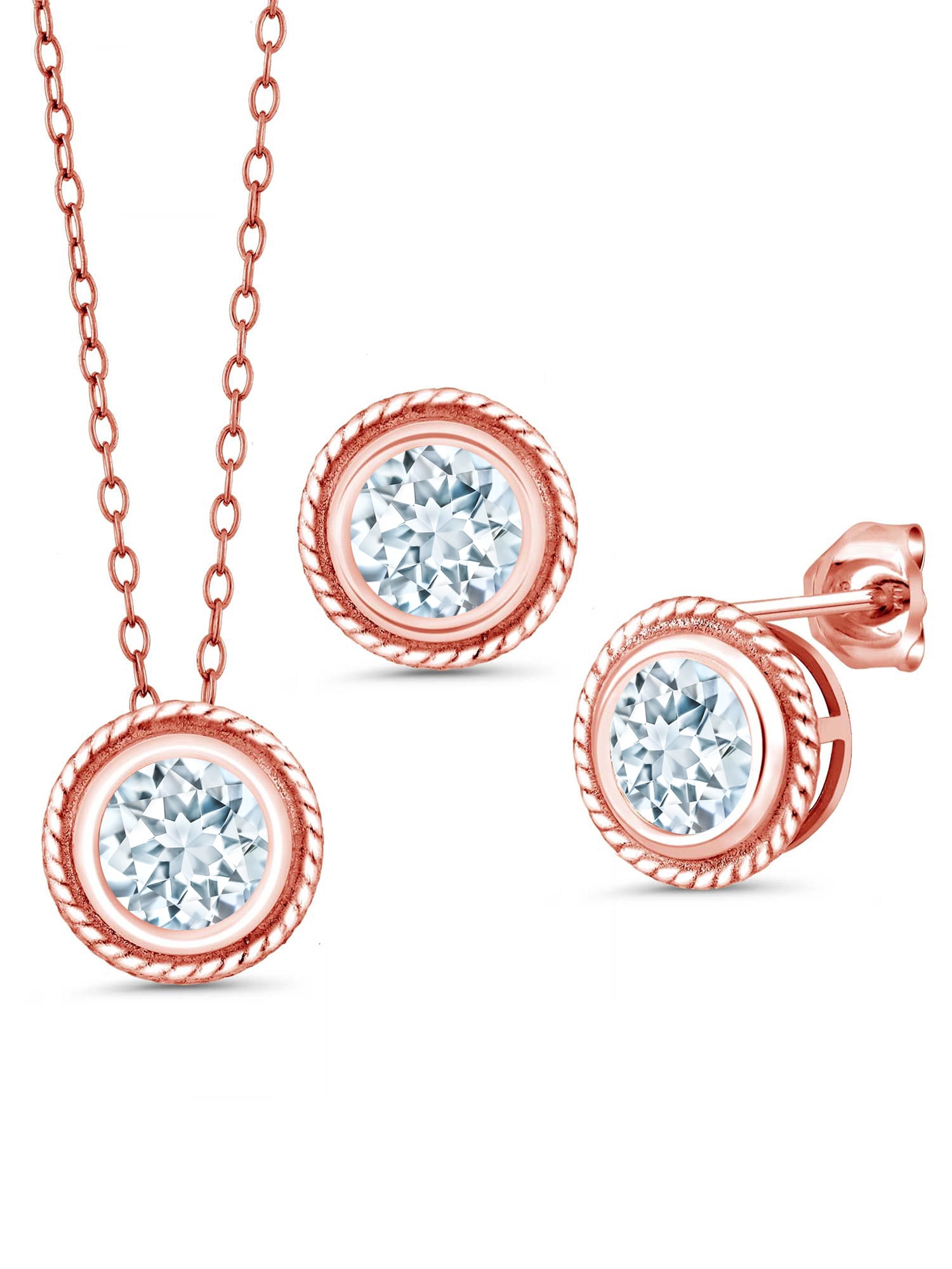 Gem Stone King 2.25 Ct Sky Blue Aquamarine 18K Rose Gold Plated Silver