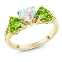 Gem Stone King 2.25 Ct White Simulated Opal Green Peridot 18K Yellow Gold Plated Silver Ring (Size 7)