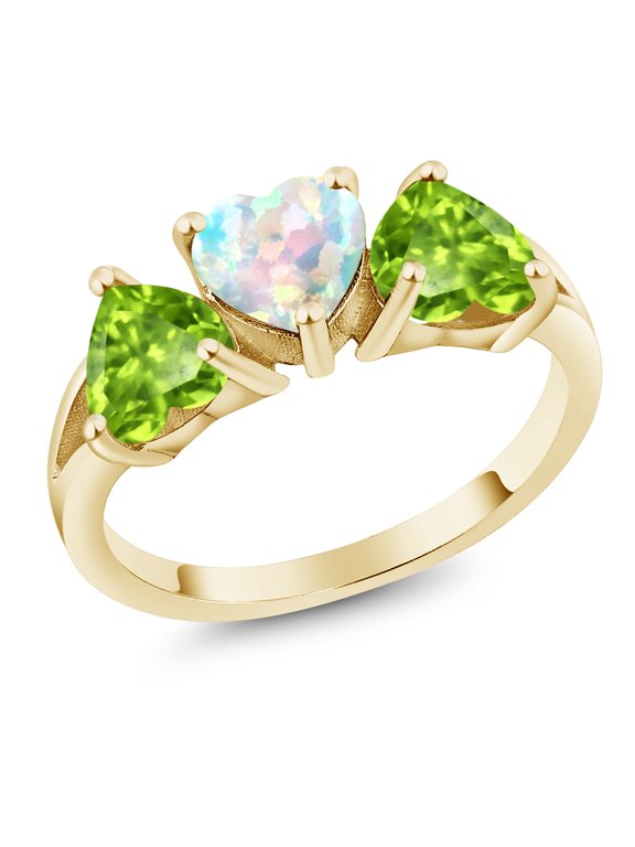 2.25 Ct White Simulated Opal Green Peridot 18K Yellow Gold Plated Silver Ring (Size 5)