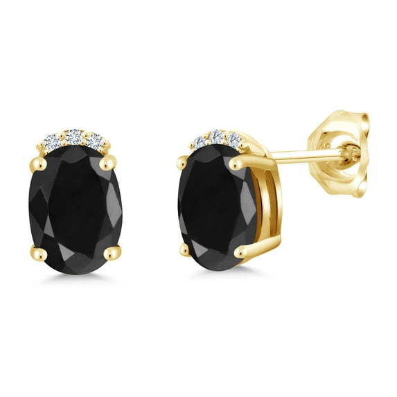 Gem Stone King 2.26 Ct Black Sapphire E-F Lab Grown Diamond 18K Yellow Gold Plated Silver Earrings