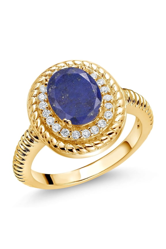 2.26 Ct Oval Blue Lapis 18K Yellow Gold Plated Silver Ring (Size 8)