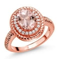 thumbnail image 1 of Gem Stone King 2.26 Ct Oval Peach Nano Morganite 18K Rose Gold Plated Silver Halo Engagement Ring, 1 of 3