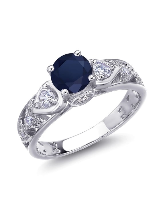 2.26 Ct Round Blue Sapphire 925 Sterling Silver Ring