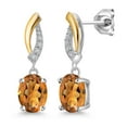 thumbnail image 1 of Gem Stone King 2.27 Ct Oval 8x6mm Orange Red Madeira Citrine 925 Silver and 10K Yellow Gold Lab Grown Diamond Dangle Earrings, 1 of 6