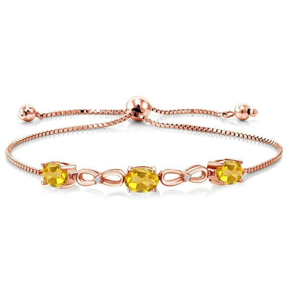 Gem Stone King 2.27 Ct Yellow Citrine E-F Lab Grown Diamond 18K Rose Gold Plated Silver Bracelet for Women