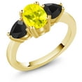 thumbnail image 1 of Gem Stone King 2.28 Ct Oval Canary Mystic Topaz Black Onyx 18K Yellow Gold Plated Silver Ring (Size 5), 1 of 4