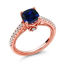 Gem Stone King 2.30 Ct Blue Created Sapphire White Created Sapphire 18K Rose Gold Plated Silver Ring