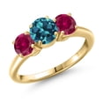 thumbnail image 1 of Gem Stone King 18K Yellow Gold Plated Silver London Blue Topaz and Red Created Ruby Engagement Ring for Women | 2.30 Cttw | Round 6MM | Gemstone November Birthstone | Size 5, 1 of 6