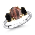 thumbnail image 1 of Gem Stone King 925 Silver and 10K Yellow Gold Red Tiger Eye and Black Onyx and Lab Grown Diamond Engagement Ring for Women | 2.36 Cttw | Oval 9X7MM | Birthstone | Size 8, 1 of 6