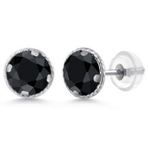Gem Stone King 2.30 Ct Round 6mm Black Sapphire 14K White Gold Stud Earrings for Women Men