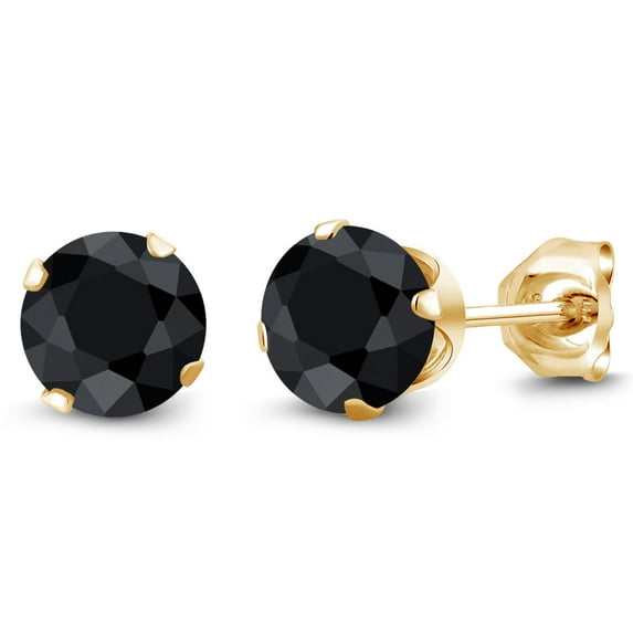 Gem Stone King 2.30 Ct Round 6mm Black Sapphire 18K Yellow Gold Plated Silver Stud Earrings for Women Men