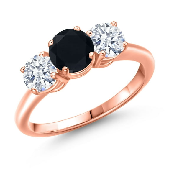 Gem Stone King 18K Rose Gold Plated Silver Black Onyx and White Zirconia Engagement Ring for Women | 2.30 Cttw | Round 6MM | Gemstone December Birthstone | Size 9